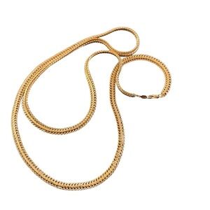 24KT Gold Herringbone 16” Necklace Gold Clasp 1/4 Wide Vintage